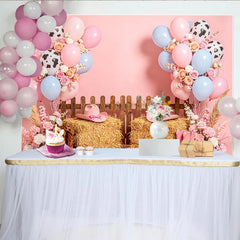 Lofaris Rosa Blau Kuhdruck Babyparty Hintergrund im Western-Stil, stilvolle Fotowand für Babyparty-Dekoration und Fotoshooting