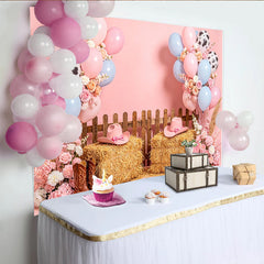 Lofaris Rosa Blau Kuhdruck Babyparty Hintergrund im Western-Stil, stilvolle Fotowand für Babyparty-Dekoration und Fotoshooting