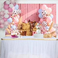 Lofaris Rosa Western Babyparty Hintergrund mit Kuhflecken Luftballons für Mädchen, rustikale Fotowand im Landhausstil für Dekoration