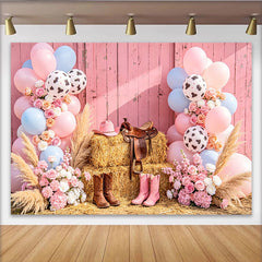 Lofaris Rosa Western Babyparty Hintergrund mit Kuhflecken Luftballons für Mädchen, rustikale Fotowand im Landhausstil für Dekoration