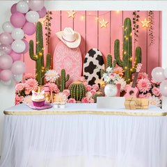 Lofaris Rosa Western Fotohintergrund mit Kakteen und Cowboyhut, rustikale Kulisse für Mädchen Fotoshooting und Partydekoration