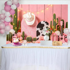 Lofaris Rosa Western Kaktus Hintergrund mit Cowboyhut und Stiefeln, rustikale Kulisse für Fotoshooting und Partydekoration