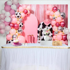 Lofaris Rosa Cowgirl Geburtstagshintergrund für Mädchen Party, festliche Fotowand mit Kuhflecken und rosa Pailletten für Fotoshooting