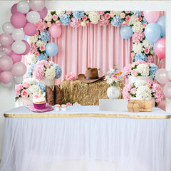 Lofaris Rosa blauer Western Babyparty Hintergrund mit Blumen Luftballons Cowboyhut und Stiefeln, süße Geschlechtsenthüllung Fotokulisse