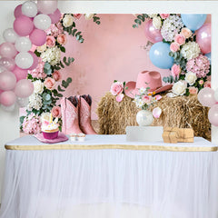 Lofaris Rosa Blau Cowboy Babyparty Hintergrund für Geschlechtsenthüllung, Blumen Luftballons Fotowand für Fotoshooting und Partydekoration
