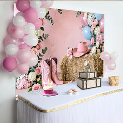 Lofaris Rosa Blau Cowboy Babyparty Hintergrund für Geschlechtsenthüllung, Blumen Luftballons Fotowand für Fotoshooting und Partydekoration