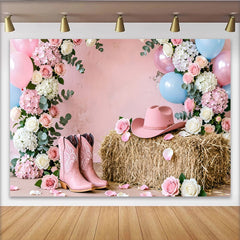 Lofaris Rosa Blau Cowboy Babyparty Hintergrund für Geschlechtsenthüllung, Blumen Luftballons Fotowand für Fotoshooting und Partydekoration