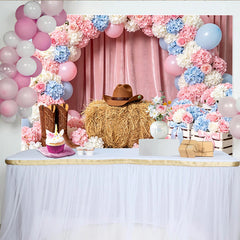 Lofaris Pastellfarbener Western Babyparty Hintergrund mit Blumen und Luftballons, elegante Fotowand für Gender Reveal oder Fotoshooting