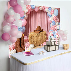 Lofaris Pastellfarbener Western Babyparty Hintergrund mit Blumen und Luftballons, elegante Fotowand für Gender Reveal oder Fotoshooting