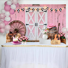 Lofaris Rosa Western-Hintergrund mit Kuhflecken-Girlande und Cowboyhut für Mädchen, rustikale Country-Kulisse für Partydekoration