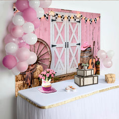 Lofaris Rosa Western-Hintergrund mit Kuhflecken-Girlande und Cowboyhut für Mädchen, rustikale Country-Kulisse für Partydekoration