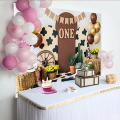 Lofaris Brauner Western 1. Geburtstag Hintergrund mit Kuhfellmuster und Ballons, rustikale Fotowand für Jungen Partydekoration und Fotoshooting