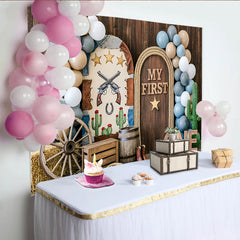 Lofaris Rustikaler Western-1.Geburtstagshintergrund mit Ballons und Kakteen, Holzoptik-Fotowand für Jungen und Mädchen, ideal für Fotoshootings