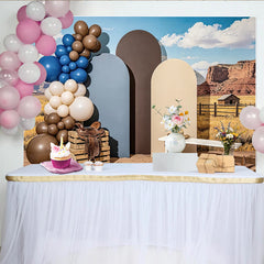 Lofaris Wüstenlandschaft Westernhintergrund mit Cowboy-Sattel und Luftballons, rustikale Fotokulisse für professionelle Fotoshootings