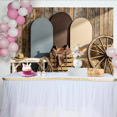 Lofaris Rustikaler Western Fotohintergrund mit Holzstruktur Sattel Wagenrad, perfekte Kulisse für Fotoshootings und Eventdekoration