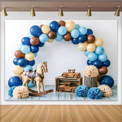 Lofaris Rustikaler Babyparty Hintergrund mit Luftballons und Holzspielzeug, natürliche Fotokulisse für Babyfotografie und Feierdekoration