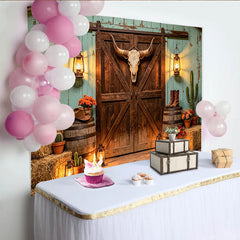 Lofaris Rustikaler Western-Fotohintergrund mit Scheunentor und Laternen, perfekte Kulisse für Fotoshootings Events und Countrypartys