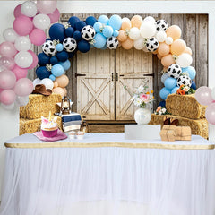 Lofaris Rustikaler Western Geburtstagshintergrund mit Kuhflecken Luftballons, Heuballen Fotowand für Kinderparty und Fotoshooting