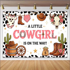 Lofaris Rosa Cowgirl Babyparty Hintergrund mit Kuhfleckenmuster und Cowboystiefeln, rustikale Fotowand für Baby Shower Dekoration