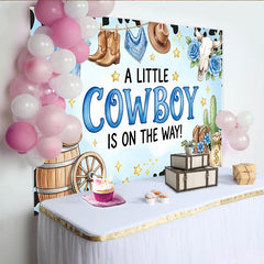 Lofaris Blauer Cowboy Babyparty Hintergrund für Jungen mit Stierkopf Kaktus und Sternen, Western Fotowand für Babyparty-Dekoration
