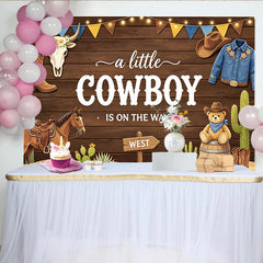 Lofaris Rustikaler Cowboy Babyparty Hintergrund für Jungen mit Stierkopf, Holzoptik Fotohintergrund mit Kakteen und Teddybär