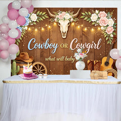 Lofaris Blau Rosa Western Babyparty Hintergrund für Geschlechtsenthüllung, mit Cowboyhut und Lichterkette Fotokulisse für Babyparty Deko