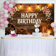 Lofaris Rustikaler Holz Western Geburtstagshintergrund mit Blumen, perfekte Kulisse für Fotoshootings und unvergessliche Geburtstagsfeiern