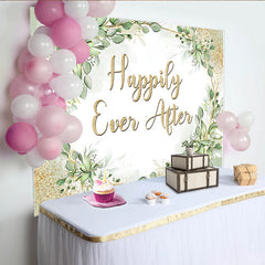 Lofaris Grüner Eukalyptus Gold Glitzer Hochzeitsfotohintergrund mit Happily Ever After, Kulisse für romantische Fotoshootings