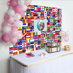 Lofaris Vielseitiger Weltflaggen-Hintergrund mit Globus und Länderflaggen, internationale Fotowand für globale Events, Reisen und Dekoration
