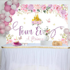 Lofaris Rosa Lila Prinzessinnen-Geburtstagshintergrund für Mädchen, mit goldenem Schloss und Glitzer-Schrift