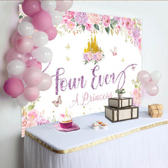 Lofaris Rosa Lila Prinzessinnen-Geburtstagshintergrund für Mädchen, mit goldenem Schloss und Glitzer-Schrift