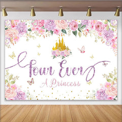 Lofaris Rosa Lila Prinzessinnen-Geburtstagshintergrund für Mädchen, mit goldenem Schloss und Glitzer-Schrift