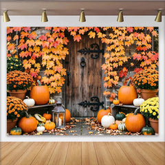 Lofaris Rustikaler Herbsthintergrund mit Kürbissen und bunten Blättern, gemütliche Kulisse für Herbstdekoration und Fotoshooting