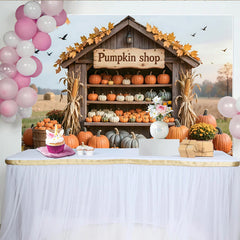 Lofaris Rustikaler Herbsthintergrund mit Kürbissen und Holzstand, perfekte Fotokulisse für Erntedankfest und Herbstfotoshooting