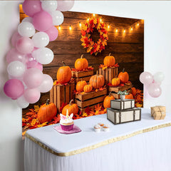 Lofaris Herbstlicher Holzhintergrund mit Kürbissen und bunten Blättern, gemütliche Fotokulisse für Erntedankfest und Fotoshooting