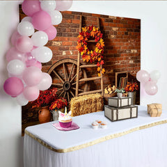 Lofaris Rustikaler Herbst Fotohintergrund mit Ziegelwand und Herbstkranz, gemütliche Kulisse für Fotoshooting Dekoration
