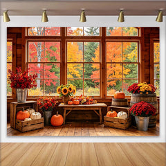 Lofaris Herbstlandschaft Fotohintergrund mit bunten Blättern und Kürbissen, gemütliche Fotokulisse für Herbstdekoration und Fotoshooting