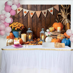 Lofaris Herbstlicher Erntedankfest Hintergrund mit Kürbissen und Laternen, gemütliche Fotokulisse für herbstliche Feiern Fotoshootings