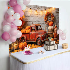 Lofaris Herbstlicher Fotohintergrund mit Oldtimer-Pickup und Kürbissen, rustikale Kulisse für Fotoshootings und Dekoration