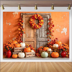 Lofaris Rustikaler Herbsthintergrund mit Kürbissen und bunten Herbstblättern, perfekte Kulisse für herbstliche Fotoshootings und Dekorationen