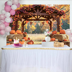Lofaris Rustikaler Herbst-Erntedank-Hintergrund mit Kürbissen Heuballen und Herbstlaub, Herbstkulisse für Fotoshooting und Partydekoration