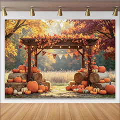 Lofaris Rustikaler Herbst-Ernte-Hintergrund mit Kürbissen und Heuballen, warme Herbst-Kulisse für Fotoshootings und Partydekoration
