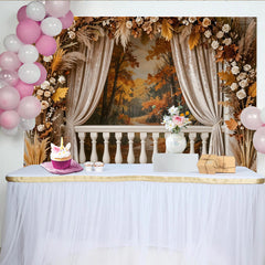 Lofaris Eleganter Herbstbalkon Fotohintergrund mit Herbstlaub und Pampasgras, romantische Kulisse für Hochzeiten und Porträts