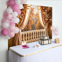 Lofaris Romantischer Balkon-Herbsthintergrund mit Rosen und Pampasgras, stilvolle Fotokulisse für Porträts und Eventdekoration