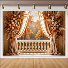 Lofaris Romantischer Balkon-Herbsthintergrund mit Rosen und Pampasgras, stilvolle Fotokulisse für Porträts und Eventdekoration