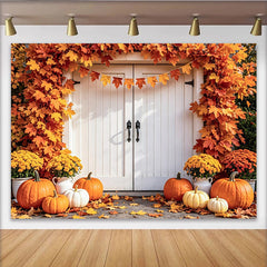 Lofaris Leuchtender Herbsthintergrund mit Ahornblättern und Kürbissen, perfekte Kulisse für saisonale Herbstfotoshootings