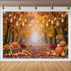 Lofaris Herbst-Fotohintergrund mit Kürbissen und Sonnenblumen, idyllische Kulisse für herbstliche Fotoshootings im Studio