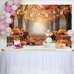 Lofaris Herbstlicher Erntedankfest-Hintergrund mit Kürbissen, stimmungsvolle Kulisse mit Lichterkette für Fotoshootings