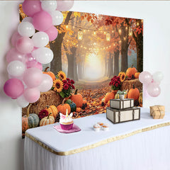 Lofaris Herbstlicher Erntedankfest-Hintergrund mit Kürbissen, stimmungsvolle Kulisse mit Lichterkette für Fotoshootings
