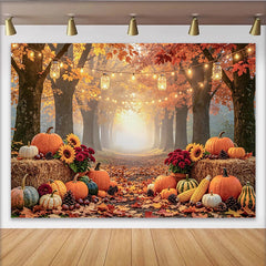 Lofaris Herbstlicher Erntedankfest-Hintergrund mit Kürbissen, stimmungsvolle Kulisse mit Lichterkette für Fotoshootings
